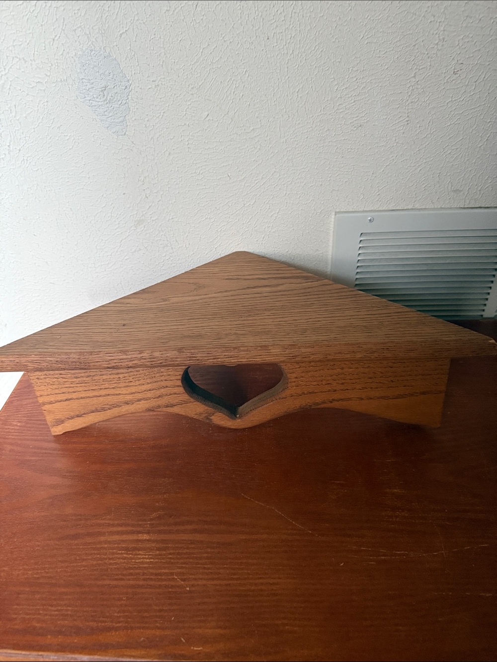 Hand Crafted Brown Corner Wall Shelf with Heart Cutout